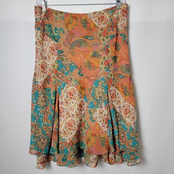 Chaps by Ralph Lauren Y2K 90s Style Multicolor Paisley Fairy Slip Midi Skirt L - Picture 4 of 10